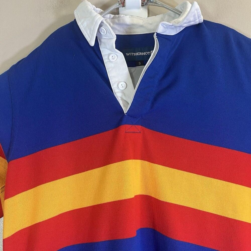 Withernot Rugby Shirt Mens Small Blue Red Yellow Stripe Premium Heavy Knit - Picture 2 of 8